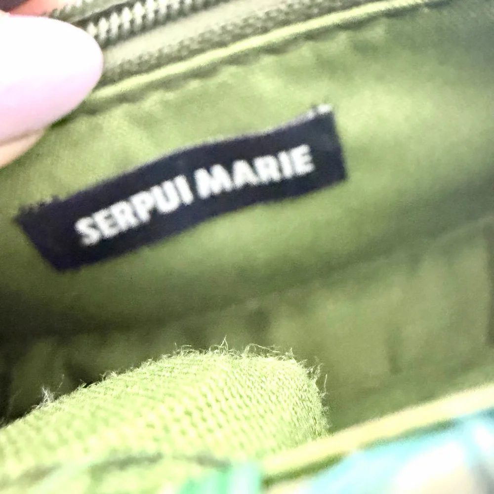 Serpui Marie Green Beige Straw Woven Clutch One Size